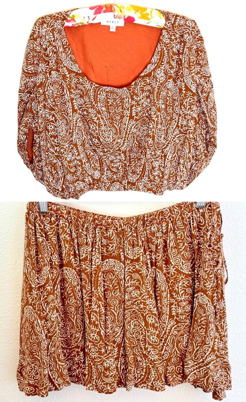 MABLE Matching Set Crop Top Skirt Medium Floral Paisley Boho Western Festival‎